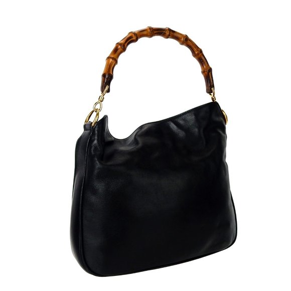 GUCCI Diana Top Handle Vintage Two-way Black Lambsksin Leather Shoulder Bag